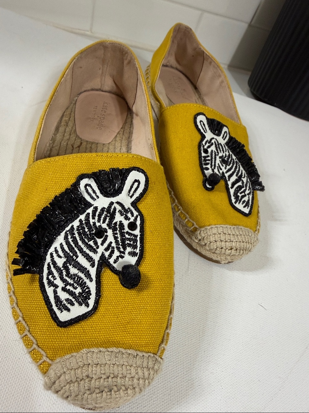 Kate Spade Espadrilles . Zebra Yellow Black and White . Excellent cond .